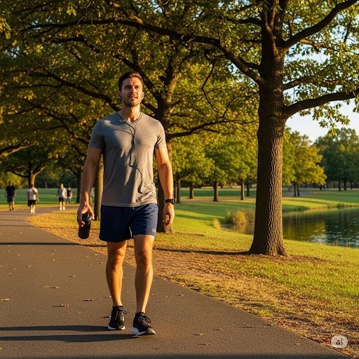 Adult walking outdoors as part of a healthy daily lifestyle associated with Glucotex wellness support