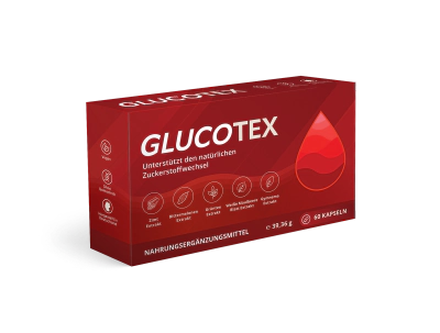 Glucotex product box with 60 capsules for daily wellness and metabolic support